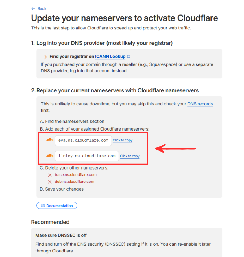 Cloudflare Nameserver পেজ